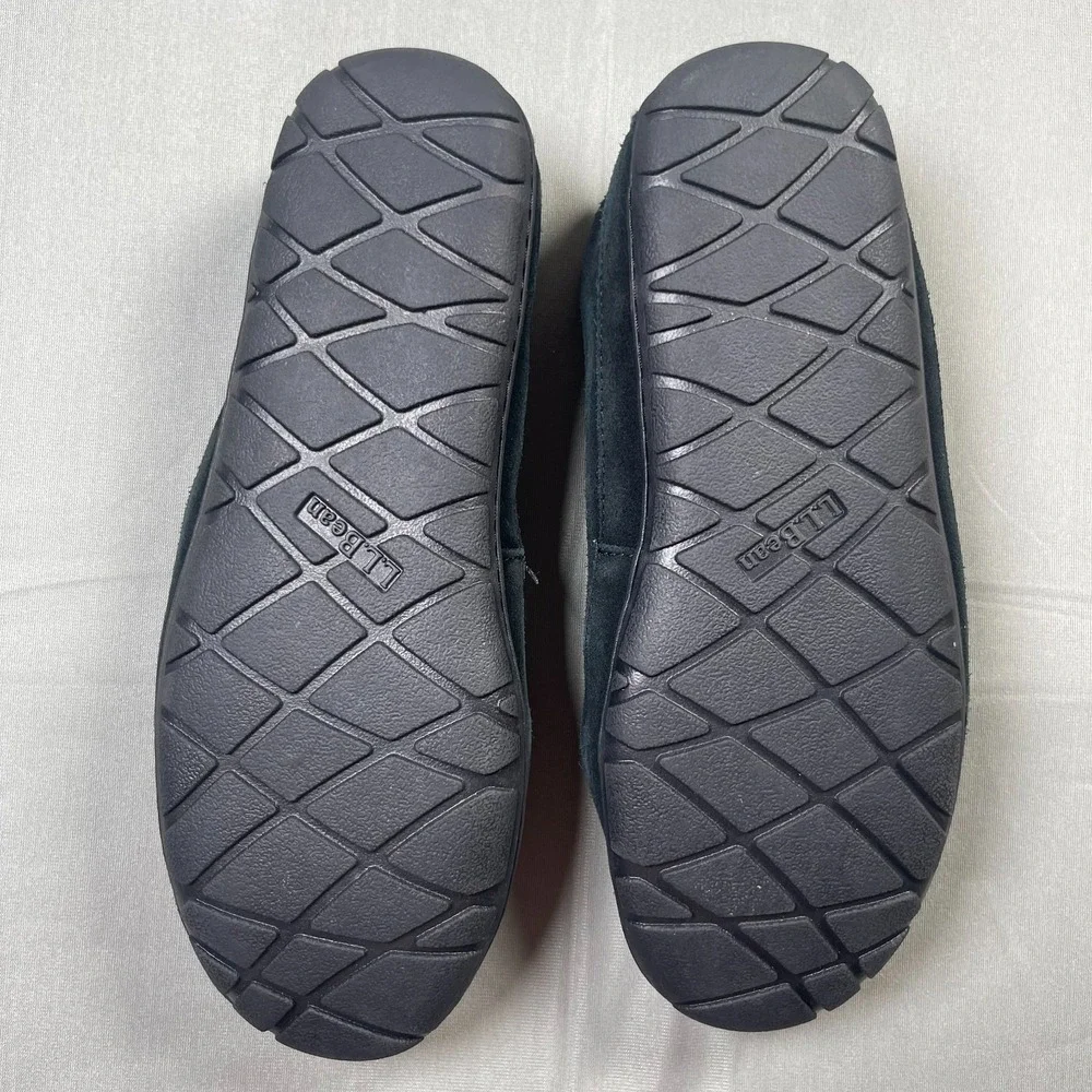 L.L.Bean Wicked Good Men's 11M Black Suede Shearling Moccasin Slippers